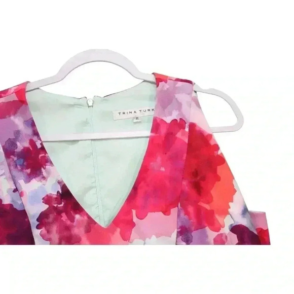 Trina Turk Dress Size 8 Multicolor Floral Oakhurst Watercolor Artsy Formal - Picture 7 of 12